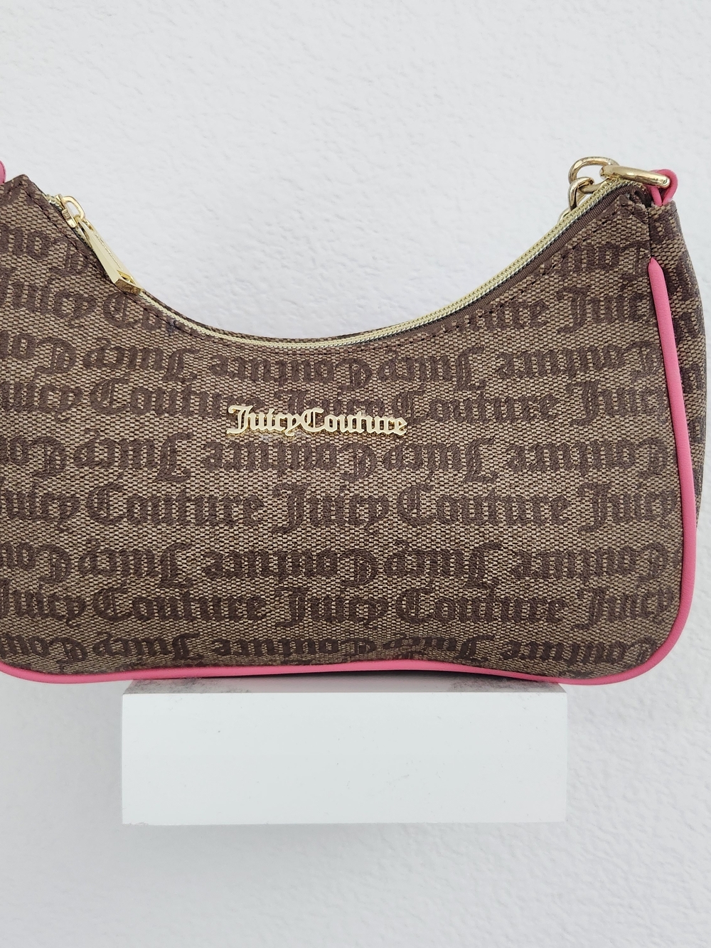Juicy Couture Brown Logo Mini Shoulder Bag with Pink Trim